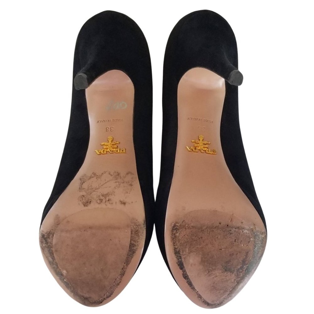 Size 38 Prada Black Suede Platform Peep Toe Pumps - Picture 6 of 7